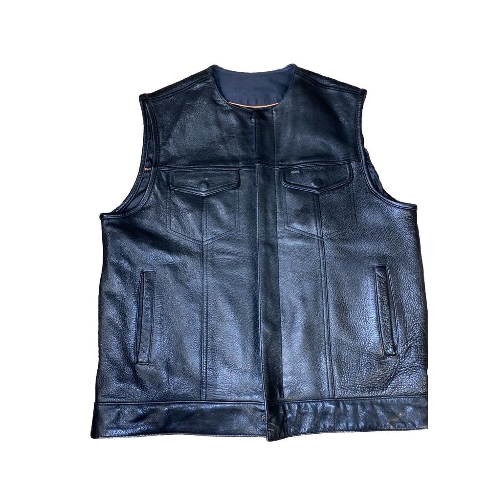 First Classics Leather Vest Men’s Large Motorcycle Biker Marina Corps Infantry